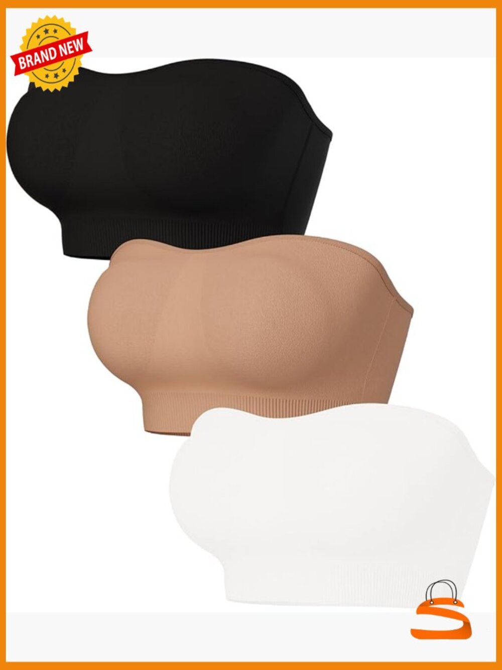 Strapless Padded Wireless Supportive Seamless Tube Top Bra, 1/2 Pack